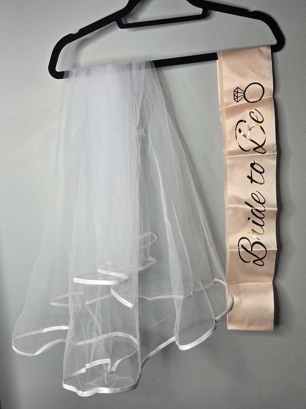 Bride to Be Veil & Sash Set White Tulle Blush Gold Bridal Shower Bachelorette